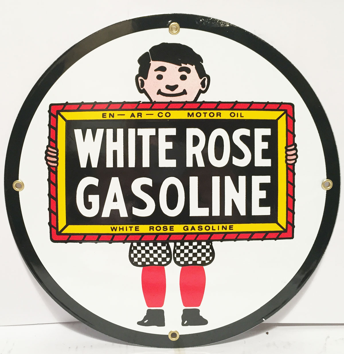 White Rose Gasoline Man Logo Emaille Bord | Fiftiesstore