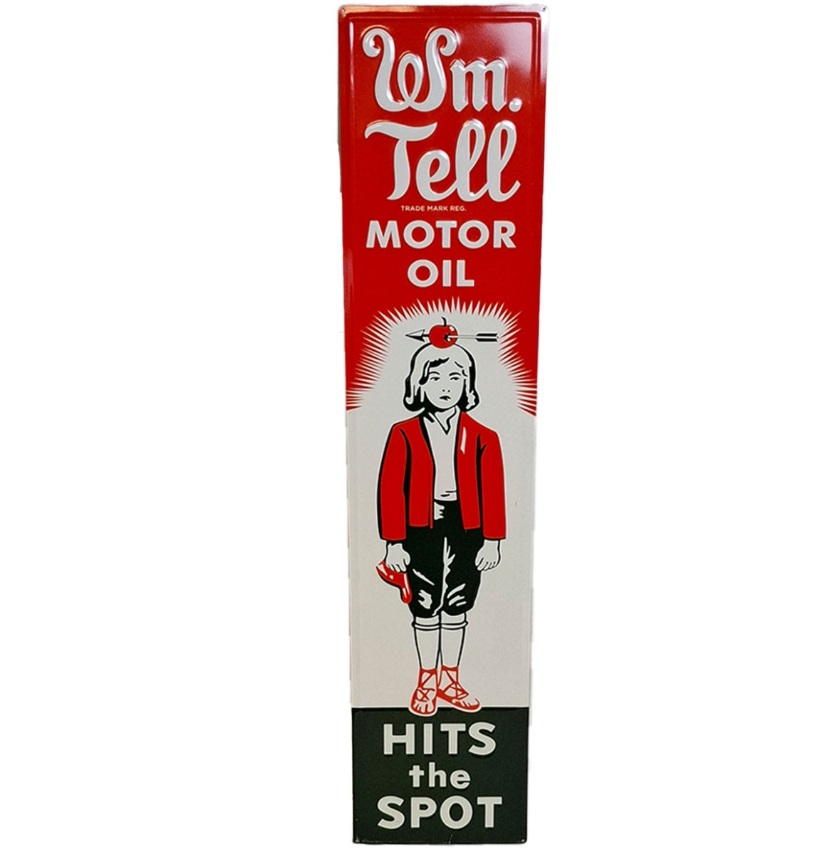 Wm. Tell Motor Oil Stalen Bord Met Relief - 90 x 20cm | Fiftiesstore