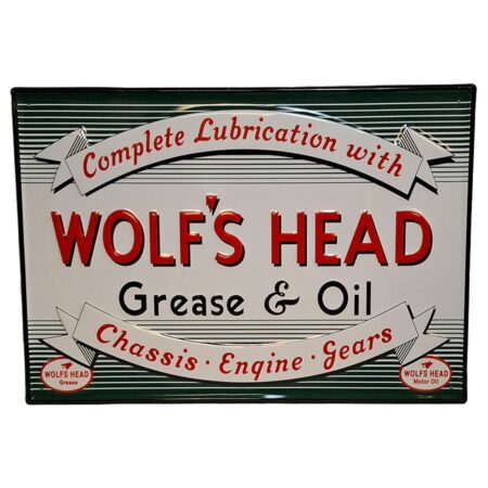 Wolf's Head Grease and Oil Stalen Bord Met Relief - 50 x 35cm | Fiftiesstore