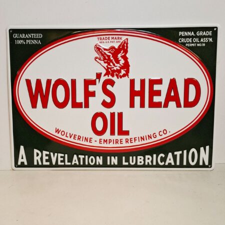 Wolf's Head Oil Stalen Bord Met relief - 50 x 35cm | Fiftiesstore