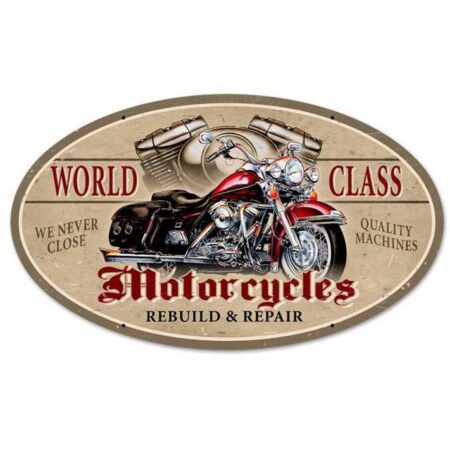 World Class Motorcycles Rebuild & Repair Zwaar Metalen Bord - 61 x 36 cm | Fiftiesstore