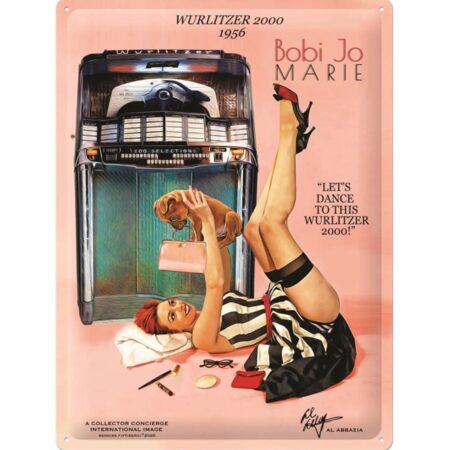 Wurlitzer 2000 Jukebox Pin-Up Bobi Jo Marie Metalen Bord 30 x 40 cm | Bennies Fifties