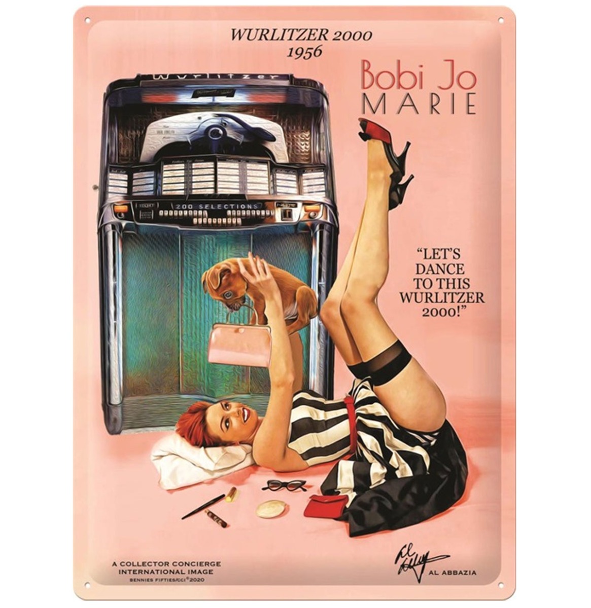 Wurlitzer 2000 Jukebox Pin-Up Bobi Jo Marie Metalen Bord 30 x 40 cm | Bennies Fifties