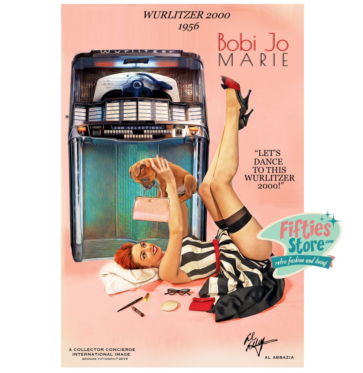 Wurlitzer 2000 Jukebox Pin-Up Bobi Jo Marie Zwaar Metalen Bord 44