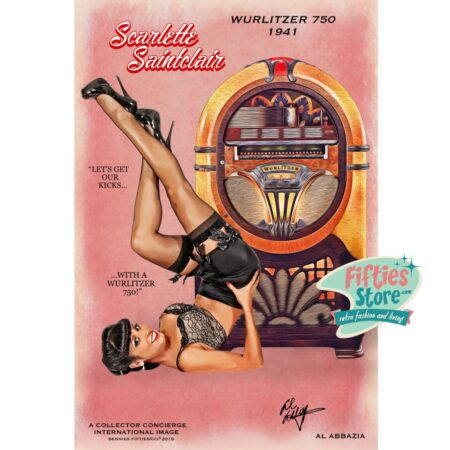 Wurlitzer 750 Jukebox Pin-Up Scarlette Saintclair Zwaar Metalen Bord 44