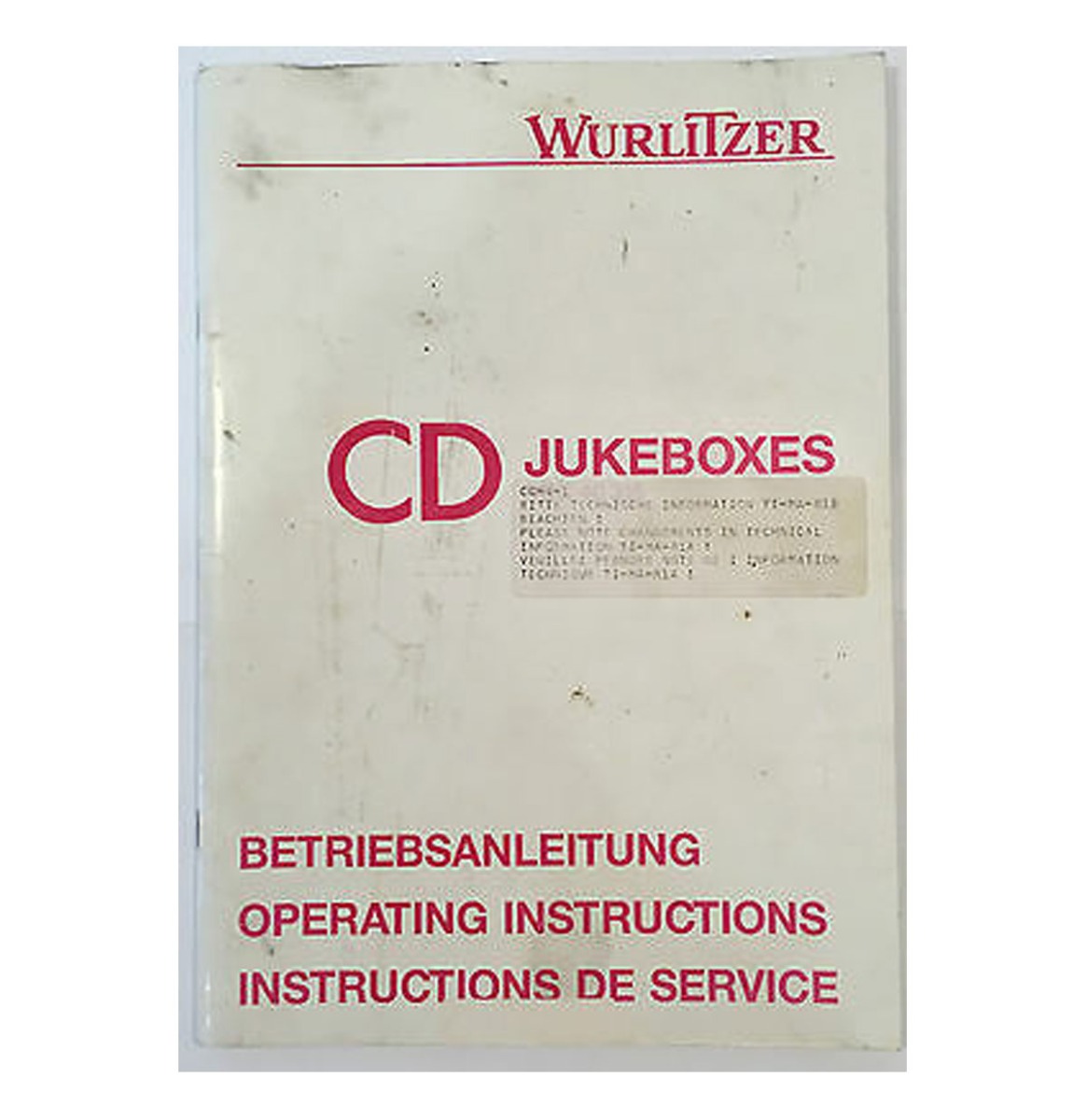 Wurlitzer CD Jukeboxes Operating Instructions SCC 40 315 | Wurlitzer