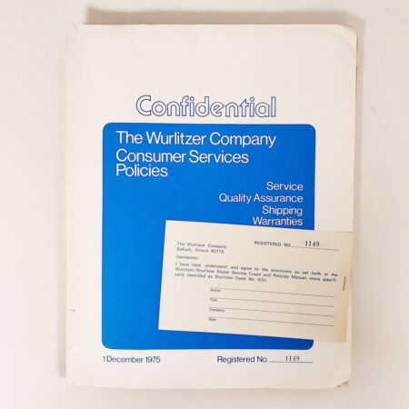 Wurlitzer Company Consumer Services Policies Binder | Wurlitzer