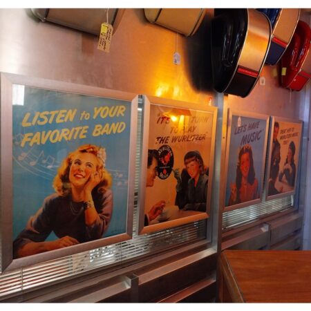 Wurlitzer Ingelijste Reclame Posters - Set van 4 Zilverkleurige Lijsten | Wurlitzer