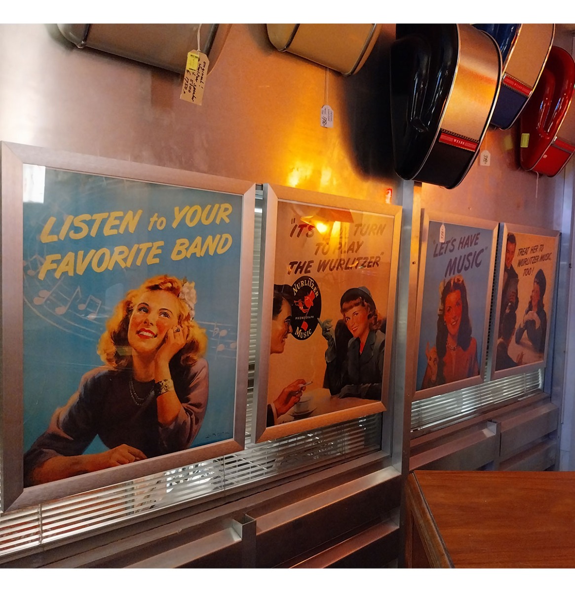 Wurlitzer Ingelijste Reclame Posters - Set van 4 Zilverkleurige Lijsten | Wurlitzer
