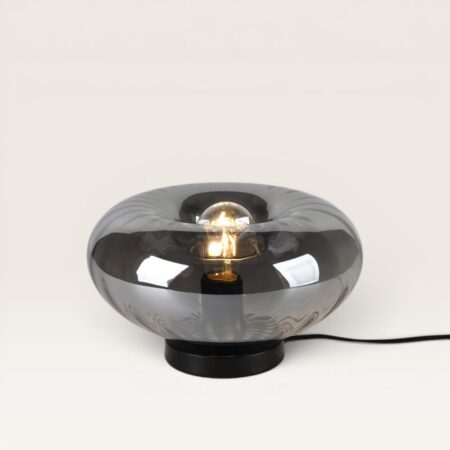 Xiravo - Zwarte Tafellamp Smoke glas 17 cm - Modern design - Dressoir lamp - Zwart Metaal - E27 fitting - Met aan/uit-schakelaar | LUSENZ