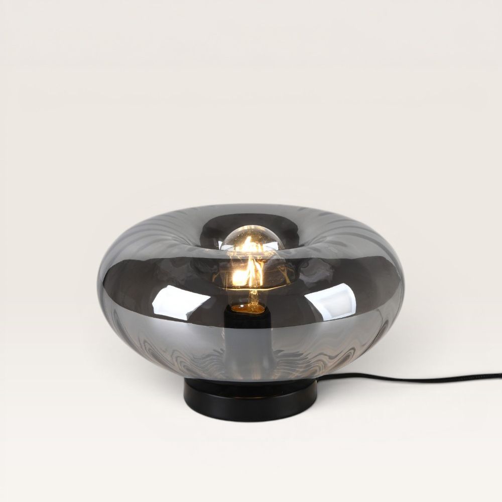 Xiravo - Zwarte Tafellamp Smoke glas 17 cm - Modern design - Dressoir lamp - Zwart Metaal - E27 fitting - Met aan/uit-schakelaar | LUSENZ