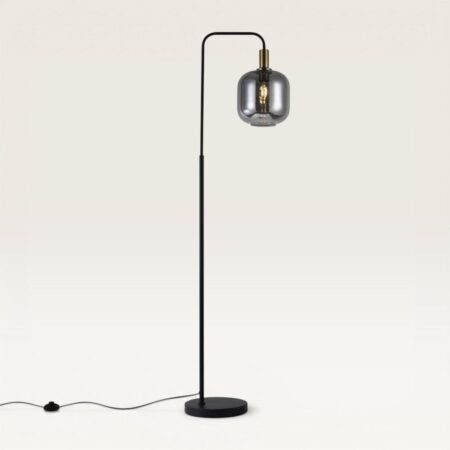 Xirena - Zwarte Staande lamp Metaal 150 cm - Rookglas - Woonkamer lamp - Modern Vintage - E27 fitting - Met voetschakelaar | LUSENZ
