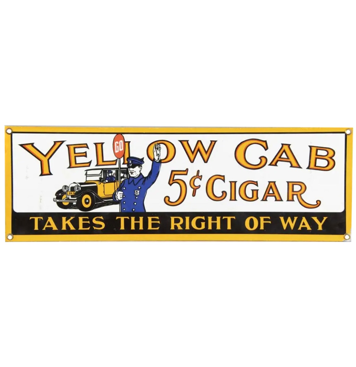 Yellow Cab Takes The Right Of Way Emaille Bord - 46 x 15 cm | Fiftiesstore