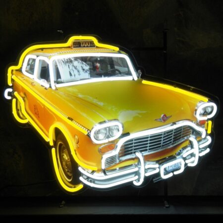 Yellow New York Taxi Cab Neon Verlichting Met Achterplaat 78 x 60 cm SUPERDEAL | 30% korting | Real Neon Art