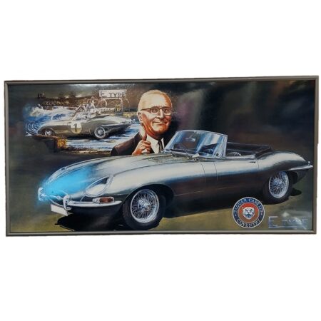 Zapadlik Vintage Jaguar E-Type Ingelijst Emaille Artwork - 60 x 31cm | Fiftiesstore