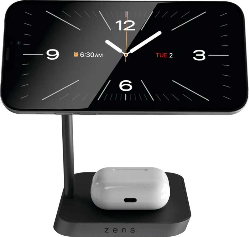 Zens 2-in-1 MagSafe en Qi2 Draadloze Oplader 15W met Standaard Zwart