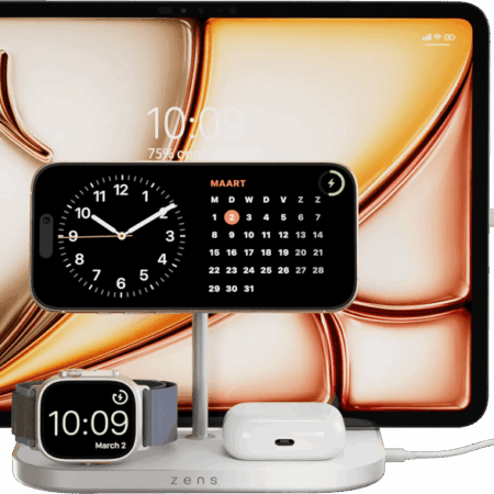 Zens 4-in-1 MagSafe met Qi2 Draadloze Oplader 15W met Standaard
