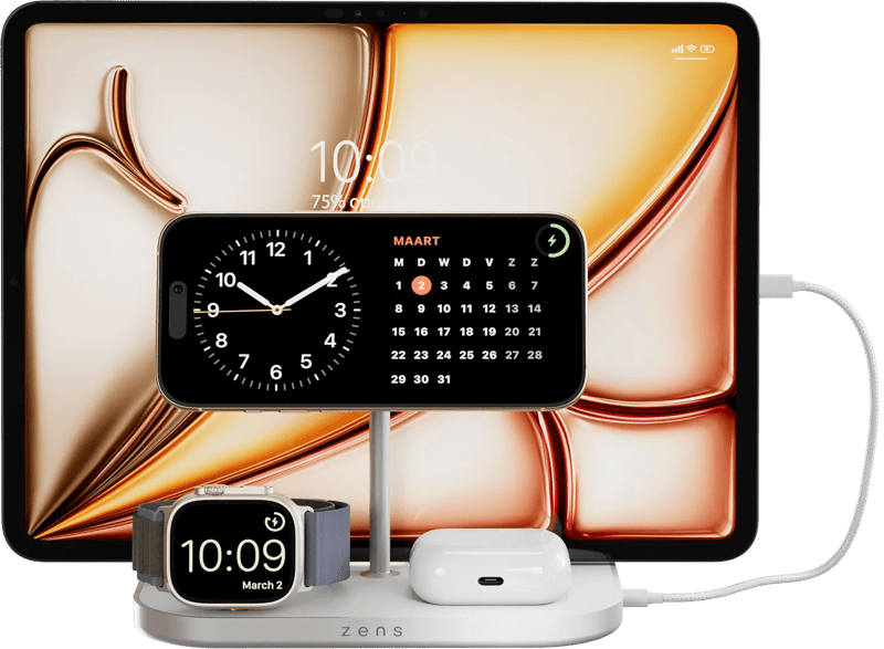 Zens 4-in-1 MagSafe met Qi2 Draadloze Oplader 15W met Standaard