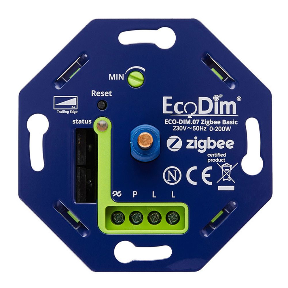 Zigbee Smart Inbouw LED dimmer - 0-200W - Fase afsnijding - ECO-DIM.07 - voor druk/draaiknop - spraaksturing | Ecodim
