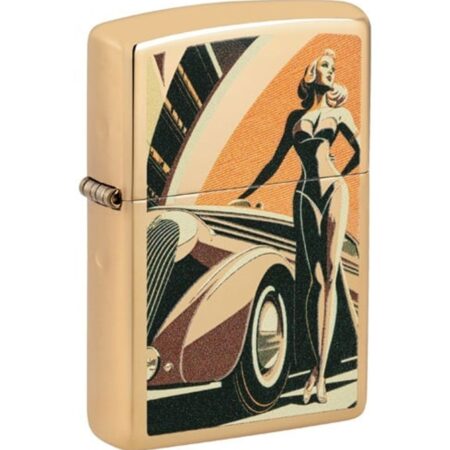 Zippo Aansteker Vintage Auto En Vrouw - Goud | Zippo