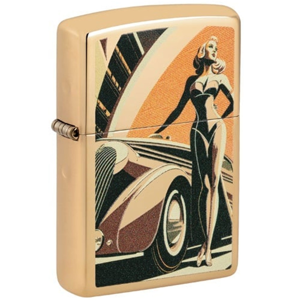 Zippo Aansteker Vintage Auto En Vrouw - Goud | Zippo