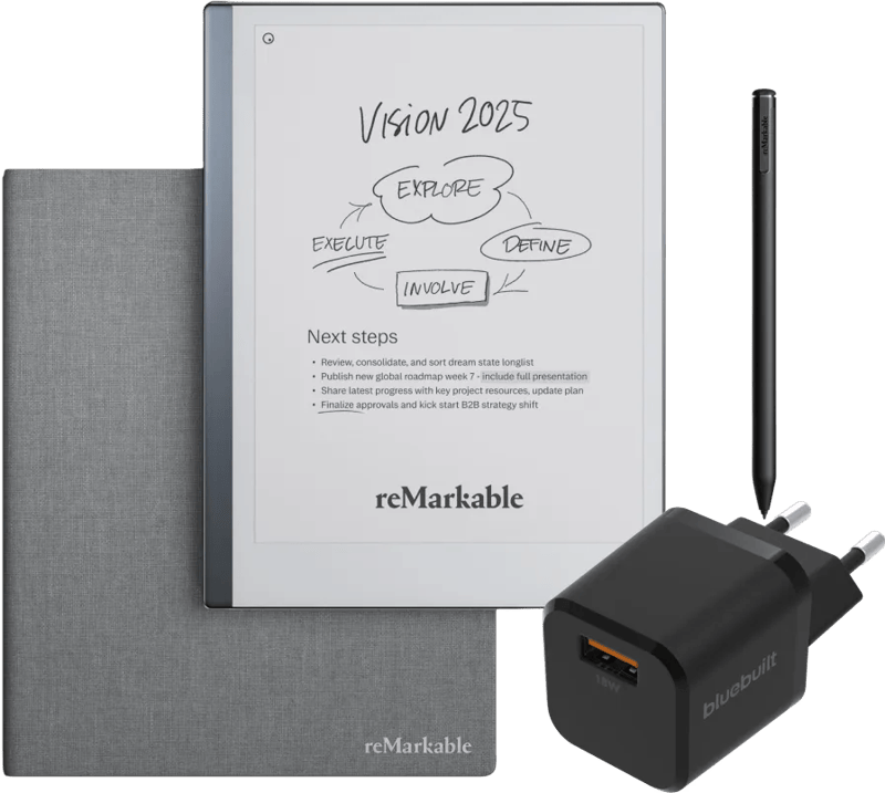 reMarkable 2 met Book Case Grijs + BlueBuilt Oplader