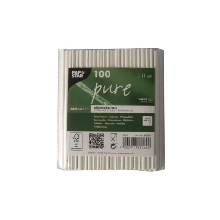 100 Roerstaafjes papier "pure" 11cm wit | Papstar