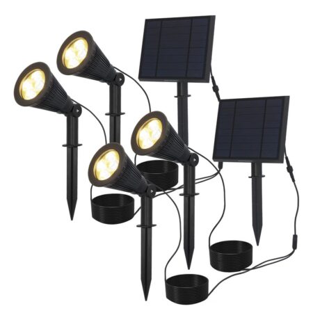 2 Sets van 2 Bend solar prikspots met los zonnepaneel - Incl. schemerschakelaar - 3000K warm wit - 2 lichtstanden - 200lm - 6-9 uur brandtijd - IP65 waterdicht | HOFTRONIC