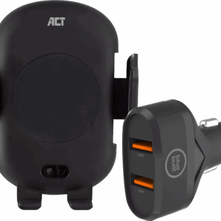 ACT Telefoonhouder Auto Luchtrooster/Dashboard met Draadloos Opladen + Oplader 18W