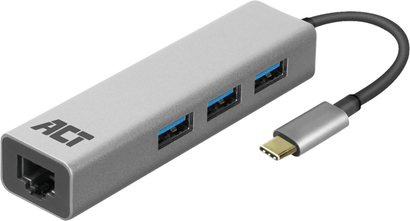 ACT USB-C 3-poorts hub met ethernet