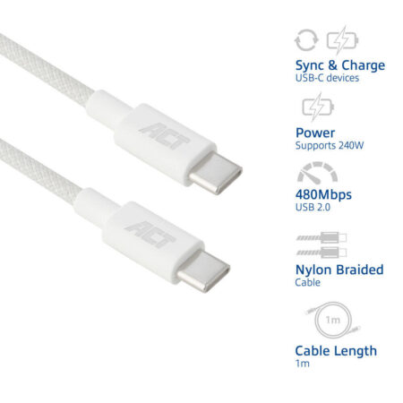 USB-C kabel 240W 1m wit