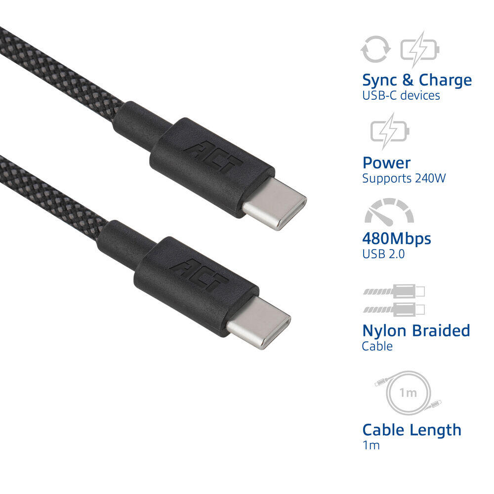 USB-C kabel 240W 1m zwart
