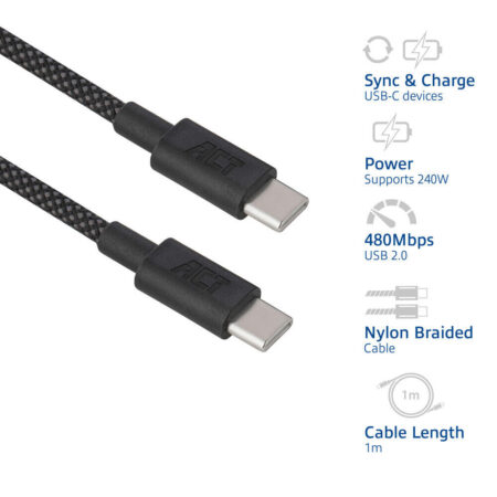 USB-C kabel 240W 1m zwart