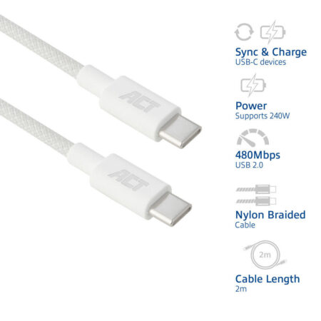 USB-C kabel 240W 2m wit