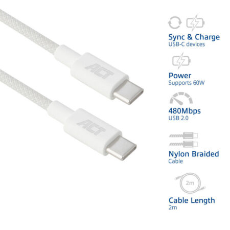 USB-C kabel 2m wit