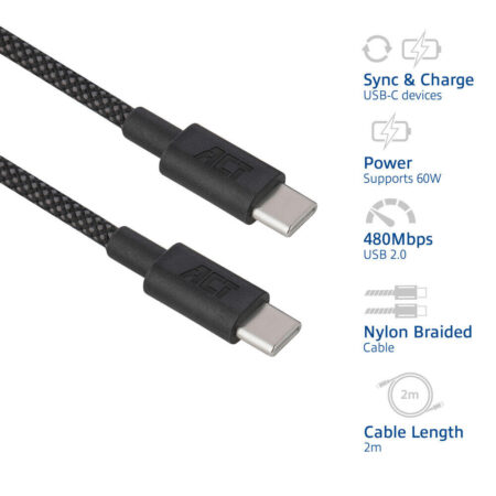 USB-C kabel 2m zwart