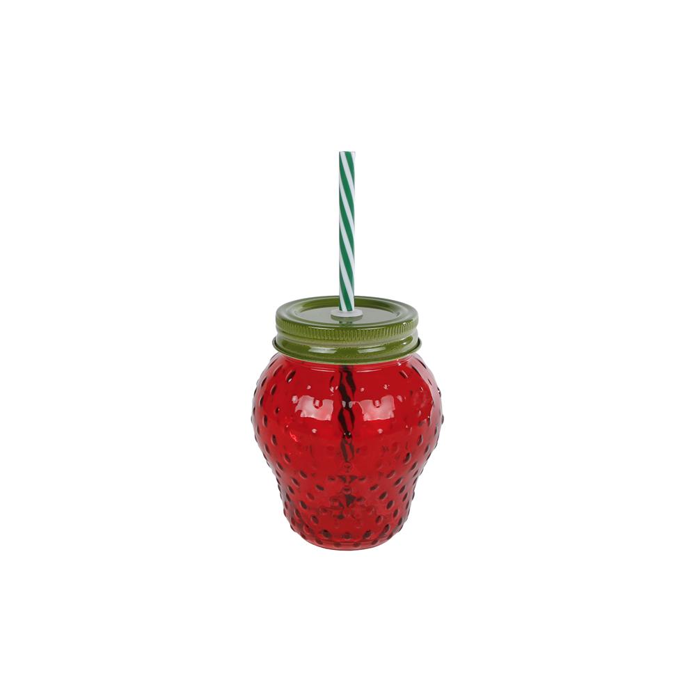Aardbei Drinkglas met rietje | Merkloos