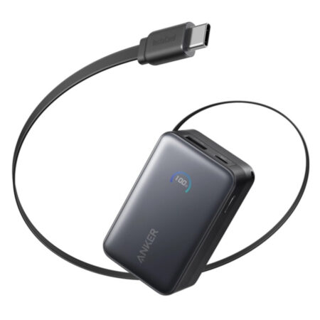 Anker Nano Power Bank (10 000 mAh 45W Built-In Retractable USB-C Cable) Powerbank Zwart | Anker