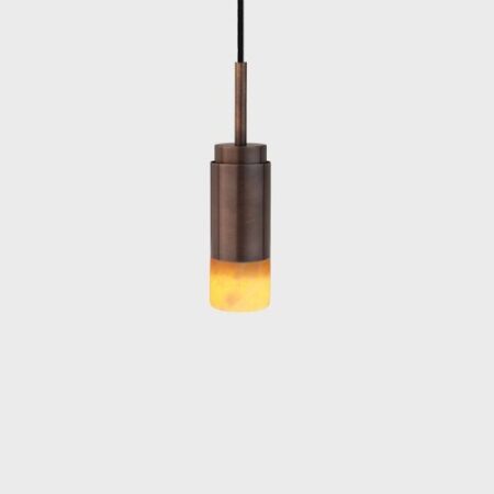 Donya Onyx Cylinder Hanglamp - Amberkleurige kap - Gebruind messing