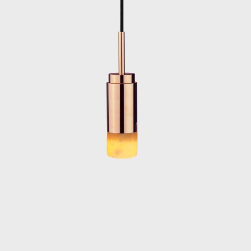 Donya Onyx Cylinder Hanglamp - Amberkleurige kap - Gepolijst koper