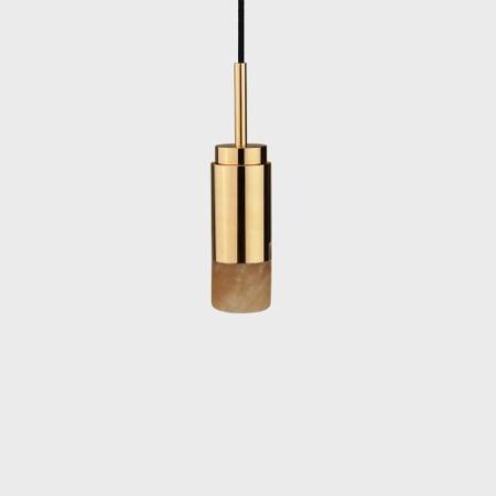 Donya Onyx Cylinder Hanglamp - Amberkleurige kap - Gepolijst messing