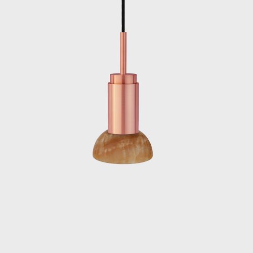 Donya Onyx Moon Hanglamp - Amberkleurige kap - Geborsteld koper