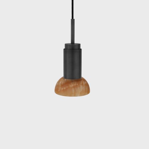 Donya Onyx Moon Hanglamp - Amberkleurige kap - Zwart PVD