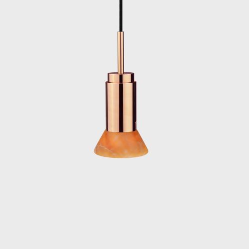 Donya Onyx Trapeze Hanglamp - Amberkleurige kap - Gepolijst koper