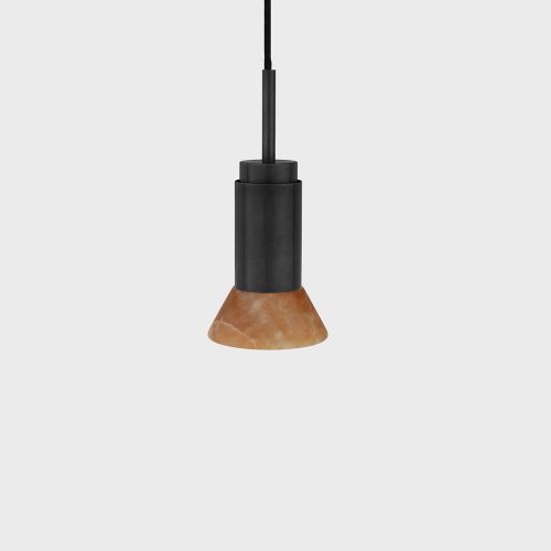 Donya Onyx Trapeze Hanglamp - Amberkleurige kap - Zwart PVD