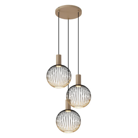 Ascha 3-lichts Hanglamp Zwart Beige