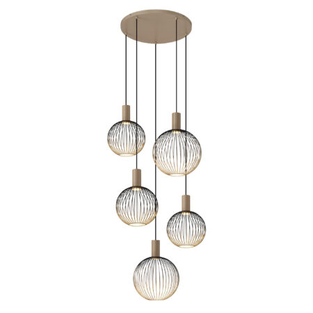 Ascha 5-lichts Hanglamp Zwart Beige