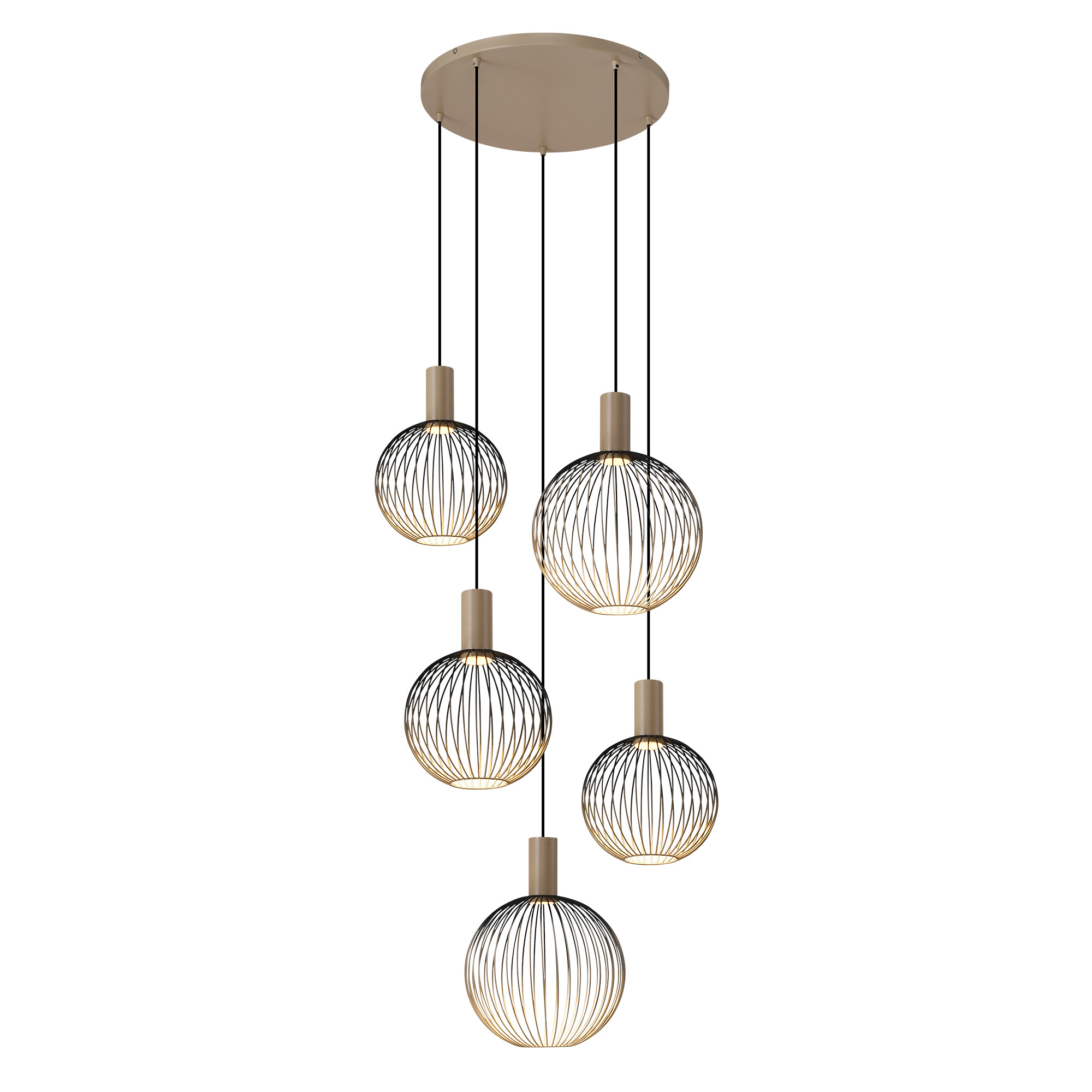 Ascha 5-lichts Hanglamp Zwart Beige
