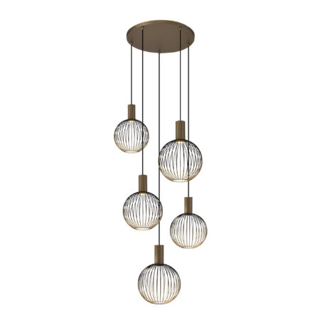 Ascha 5-lichts Hanglamp Zwart Goud