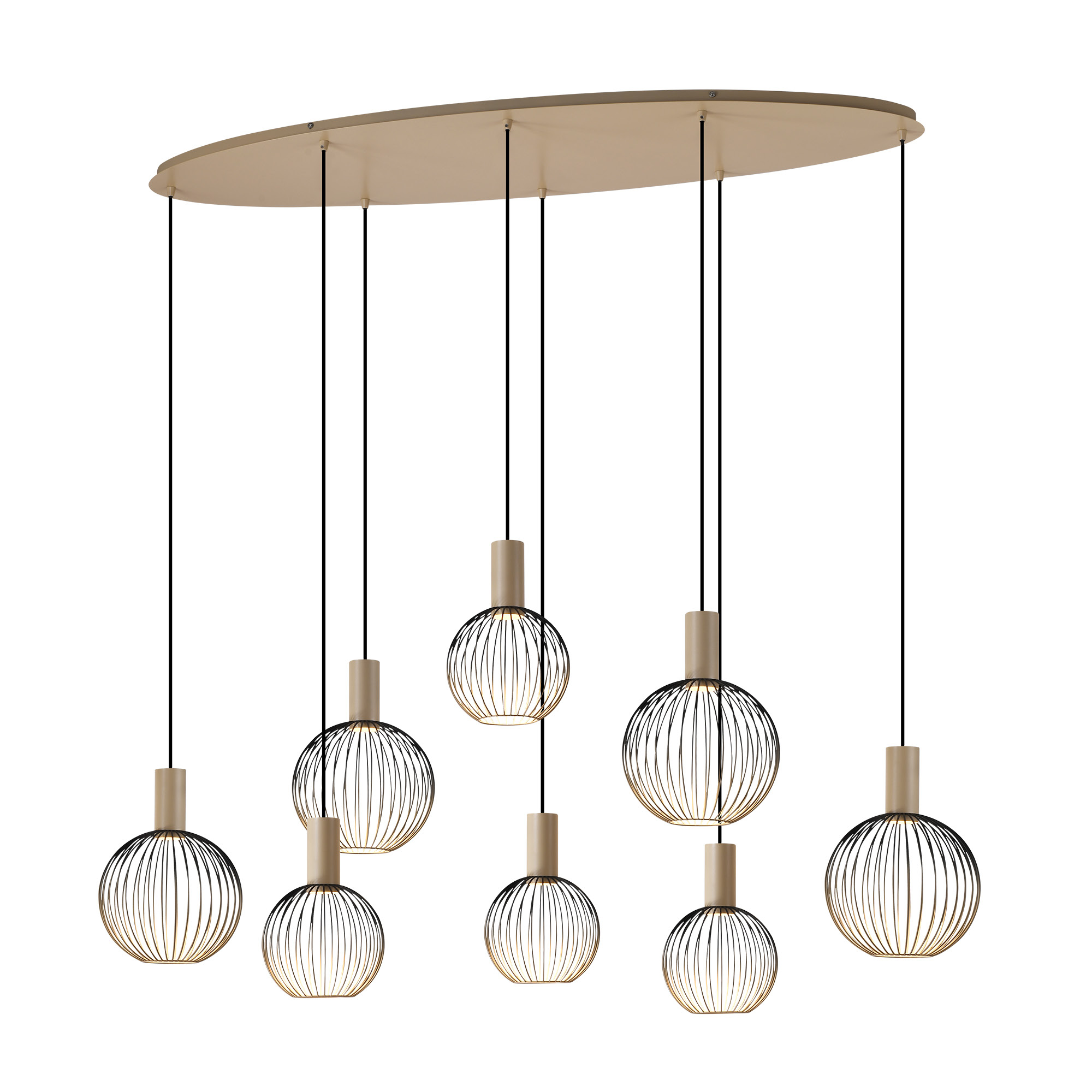 Ascha 8-lichts Hanglamp Zwart Beige